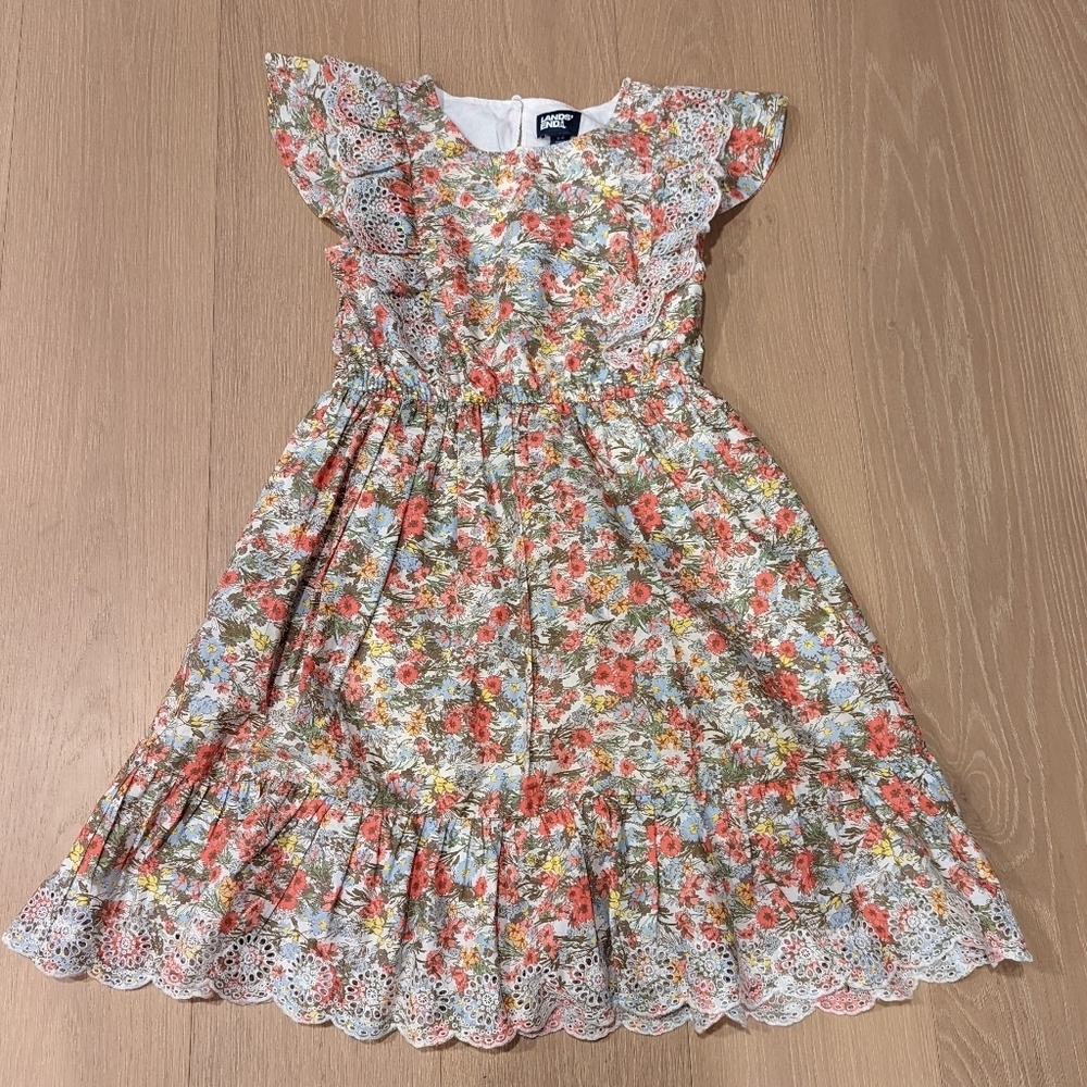 Floral Kids Dress with Lace Trim